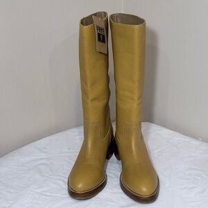 Frye Women's Mustard/ Tan Genuine Leather Pull On Tall Block Heel Boots Size 9.5